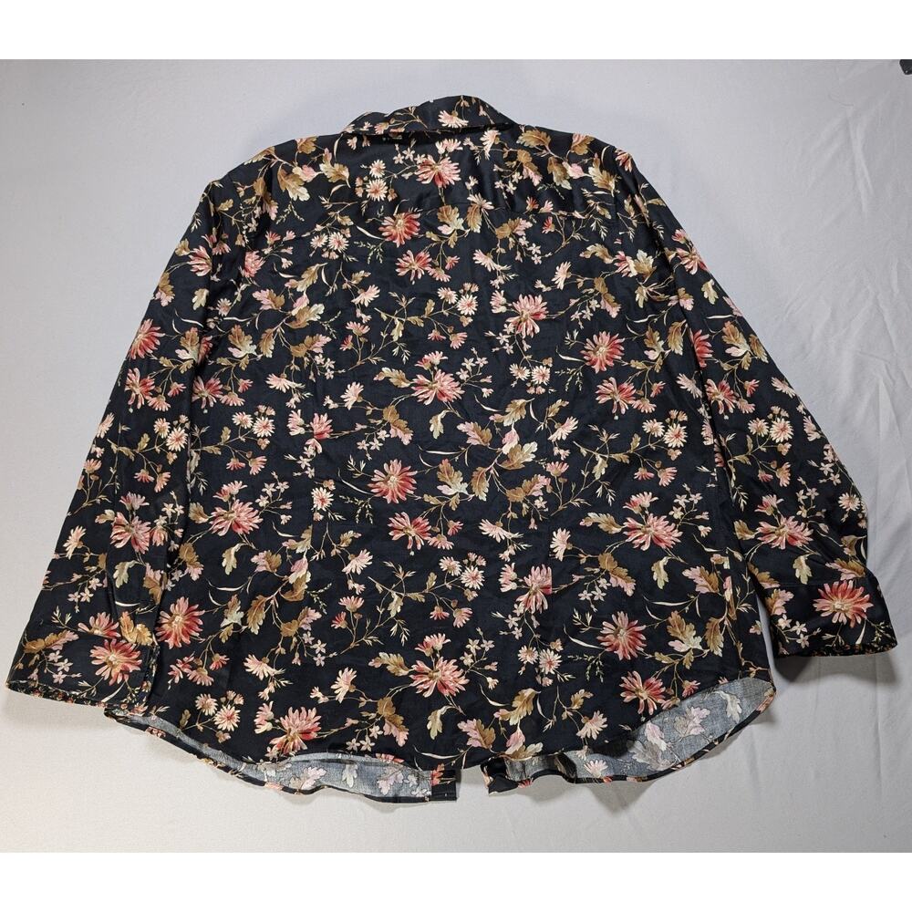 Chaps Women’s 0X Button Down Shirt Black Floral Long Sleeve No Iron Blouse - Picture 2 of 6
